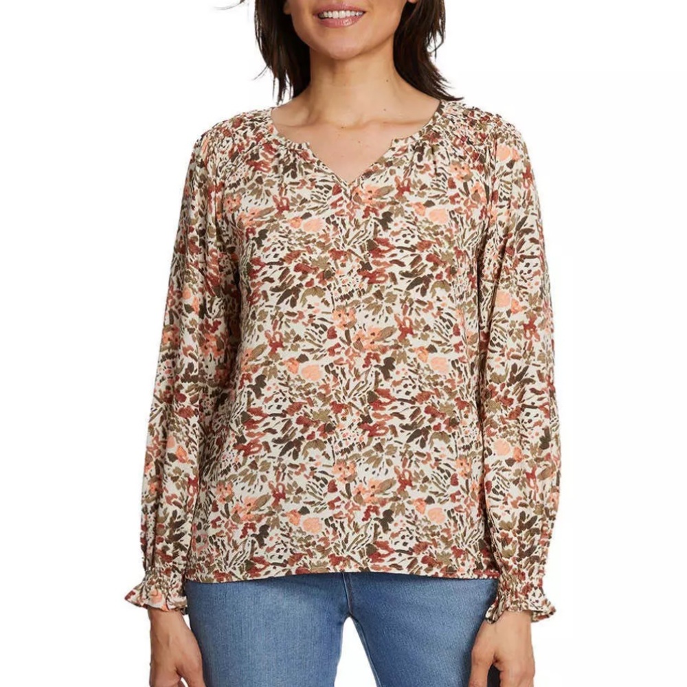 ✨Jessica Simpson Tan Floral Long Sleeve Top